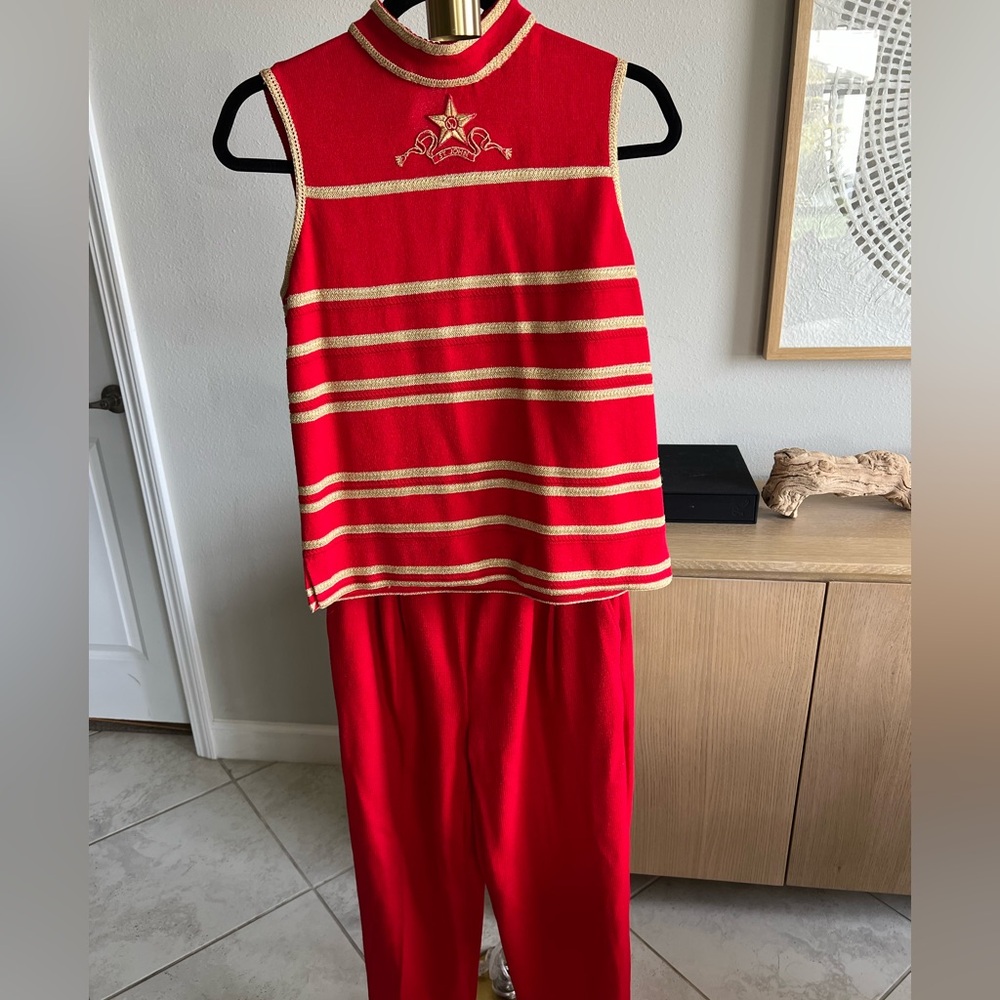 Vintage St. John Red and Gold Embroidered Sleeveless Top Rare